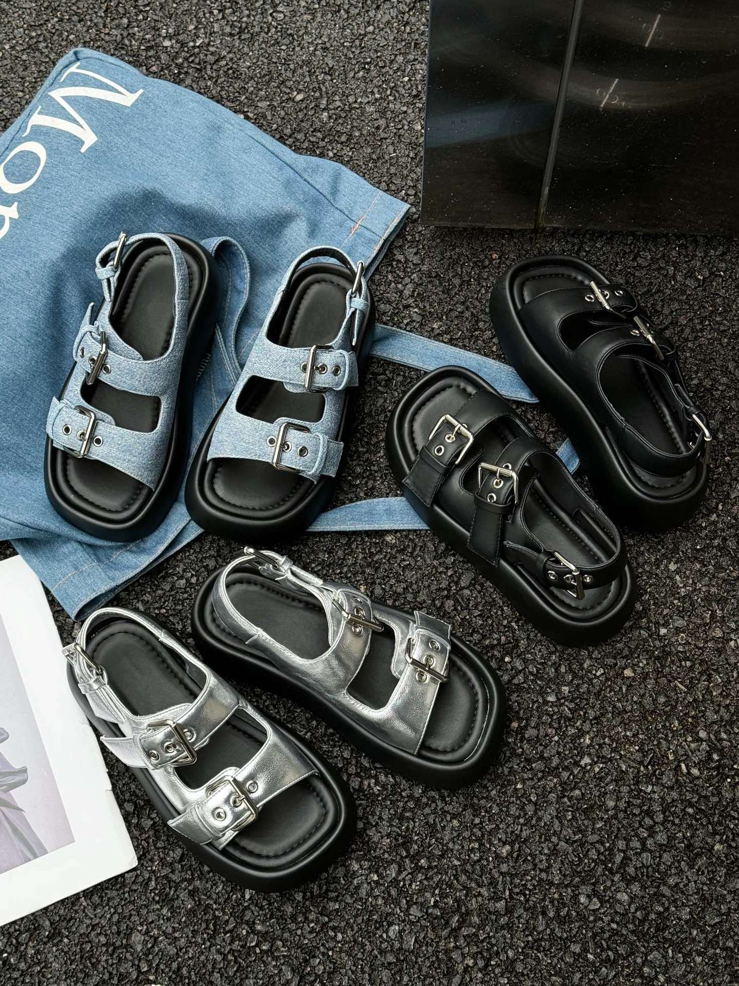 Meeigeec.Q厚底牛仔蓝个性百搭女士凉鞋2024夏季新款沙滩凉鞋现货详情6