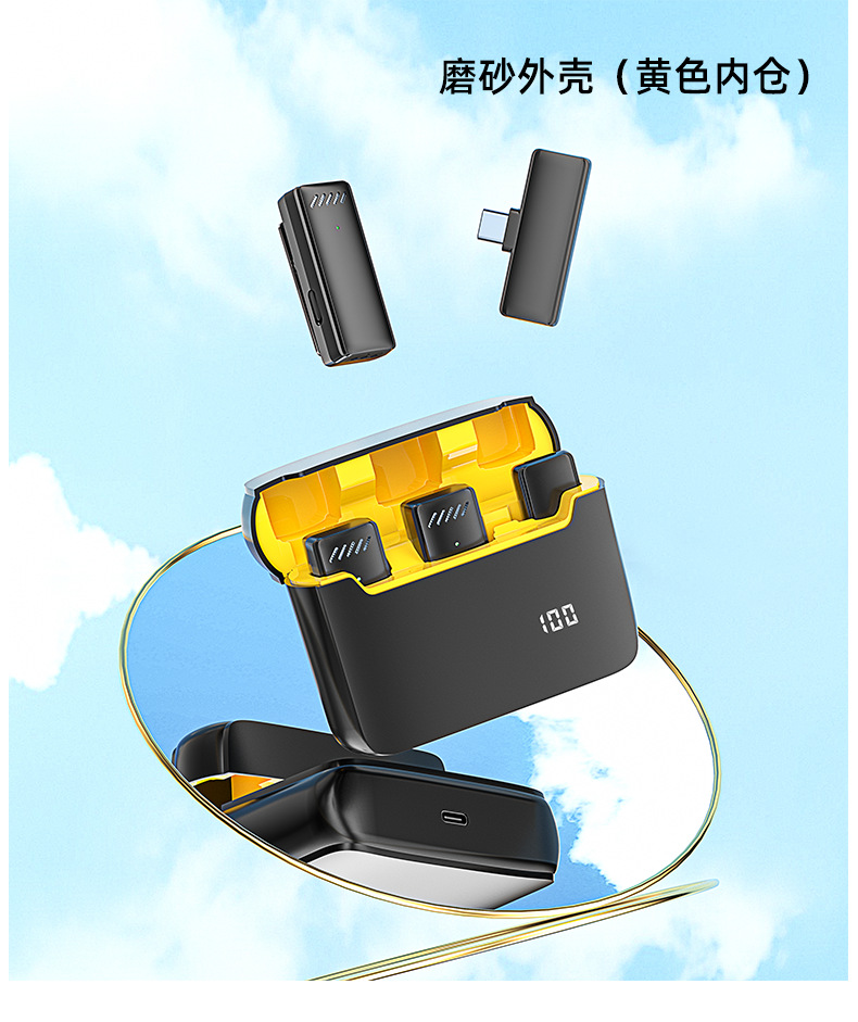 跨境带充电仓无线领夹式麦克风 一拖二手机户外直播降噪收音话筒详情15