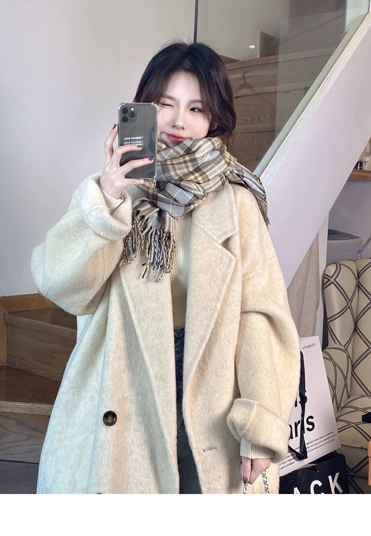 米白色双面羊绒呢子大衣女中长款2022年新款秋冬双排扣毛呢外套潮详情46