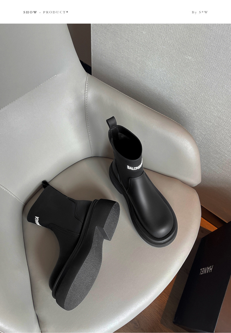 巴黎同款~真皮马丁靴女英伦风2023秋冬季黑色厚底粗跟炸街短靴子详情22