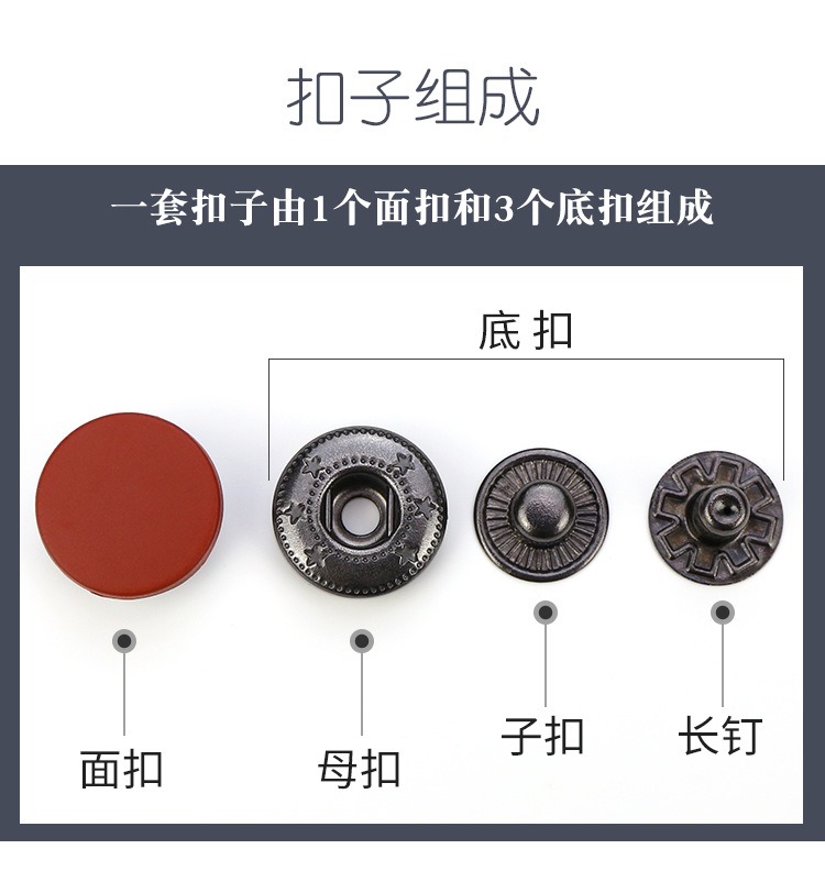 Wholesale of four-piece buckles, metal concealed buckles, colored spray-painted buttons, flat snap buttons, and small chanel-style coat buttons in stock from the manufacturer pic 14
