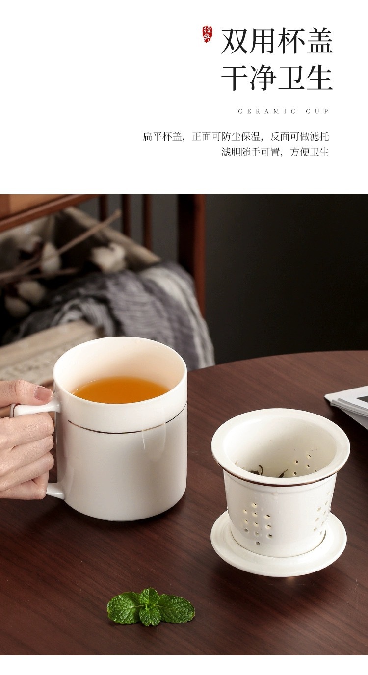 Hotel and guesthouse mugs, office and guest room ceramic pure white tea cups with LIDS, drinking cups printed with logos pic 20