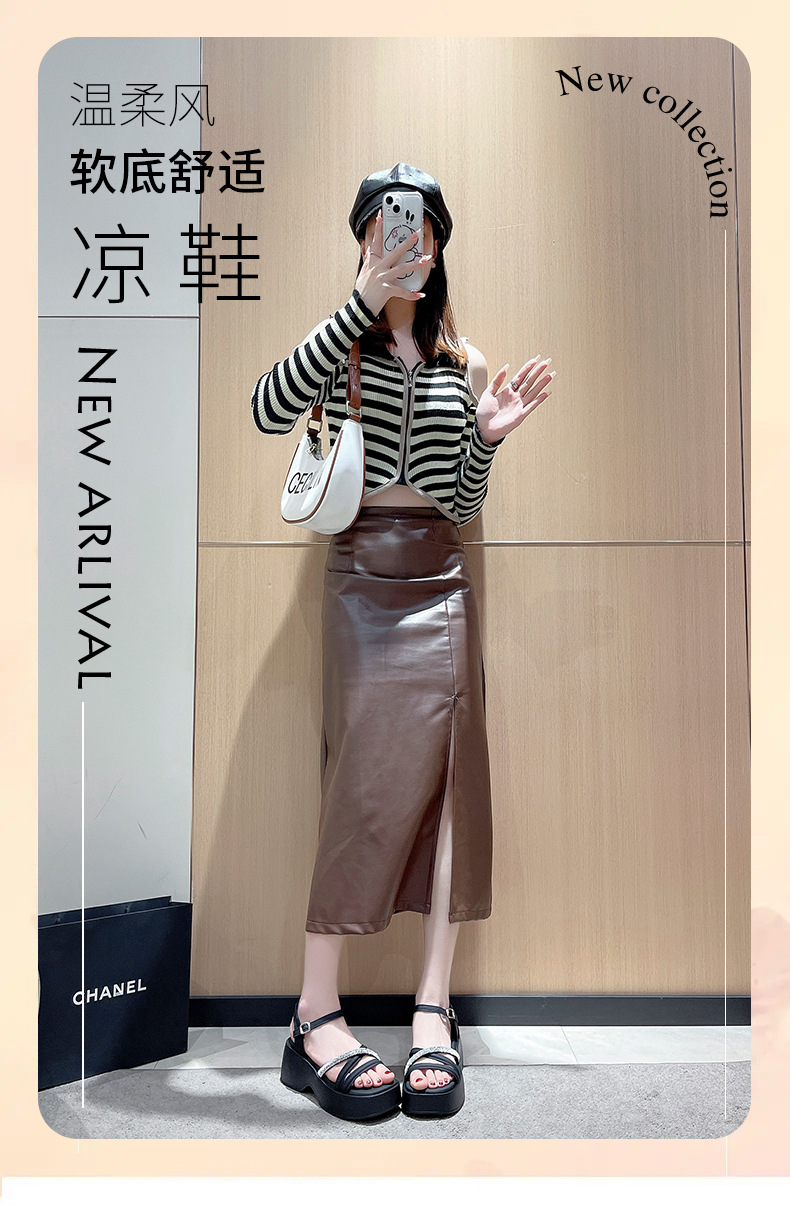 凉鞋女2024夏季新款厚底增高仙女风罗马凉鞋坡跟潮百搭女士凉鞋详情1