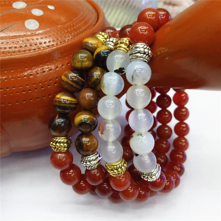 Guangshun Jewelry DIY Creative Jewelry: Red agate Tiger Stone bracelet, Ocean Chalcedony combination bracelet, Natural Stone bracelet pic 1