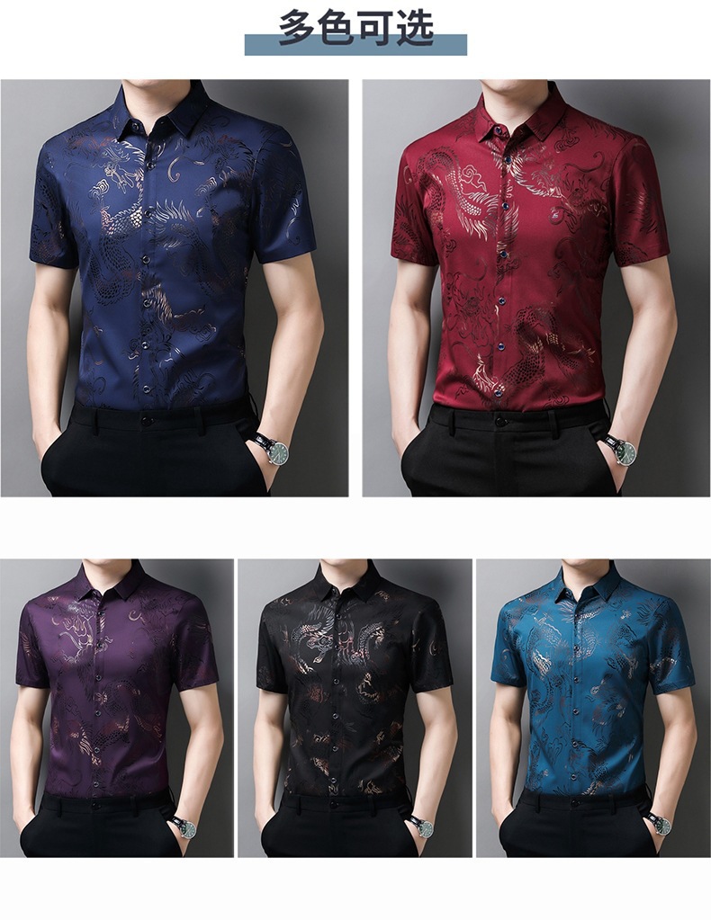 2024 verano de los hombres dragon print shirt fino estilo transpirable moda casual hielo seda fresca manga corta una pieza de reemplazo de cabello pic 8