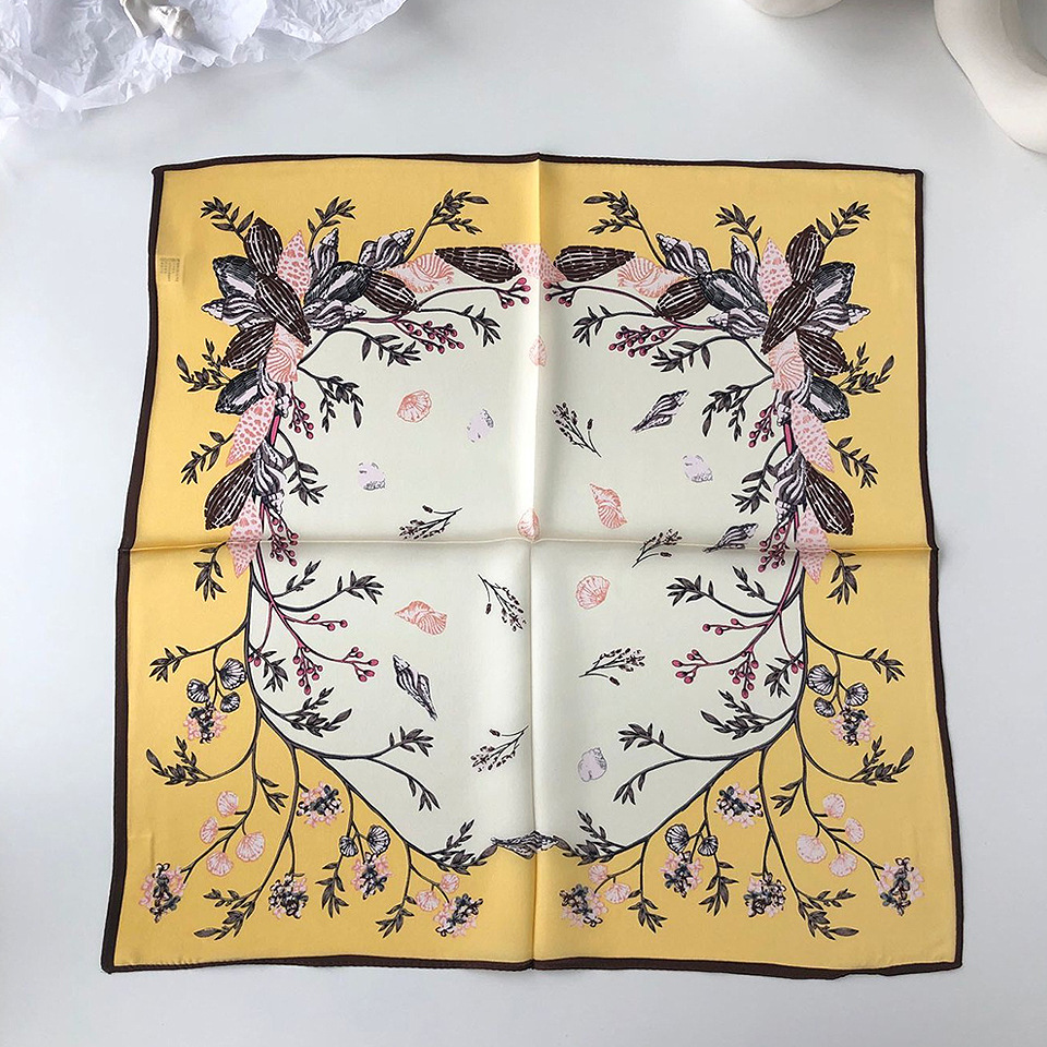 Wholesale silk scarves for overseas gifts and return gifts, cross-border silk autumn and winter decorative plain crepe satin 53cm floral neckerchiefs, small square scarves pic 54