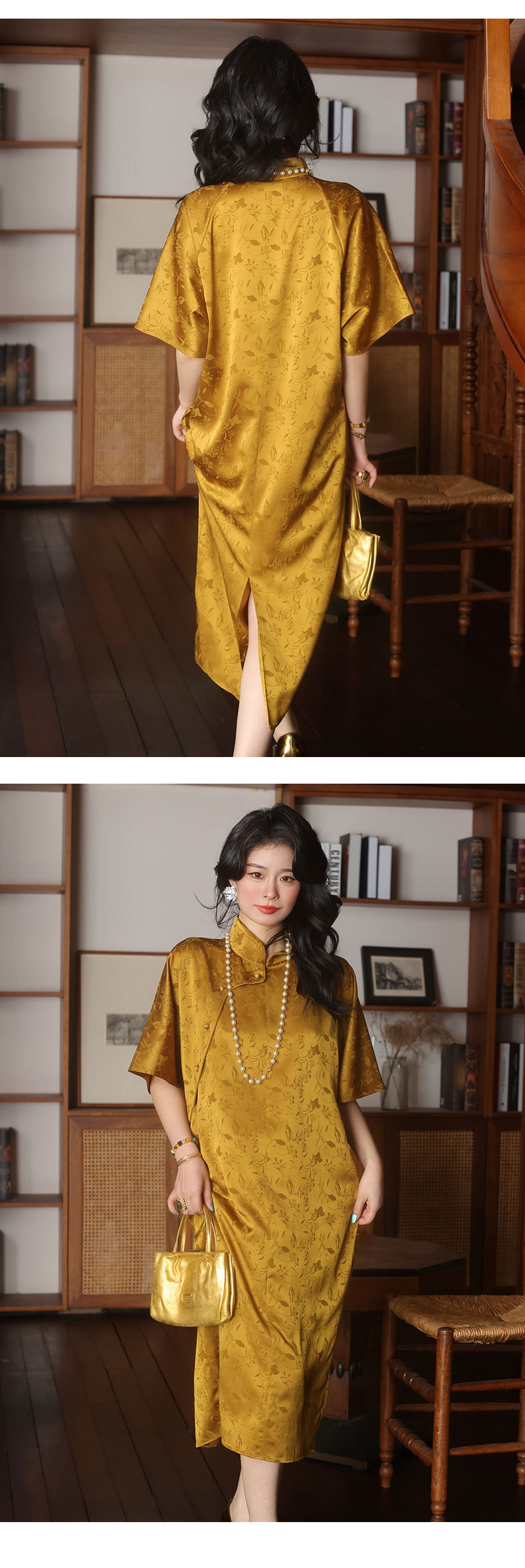New Chinese-style acetic acid summer dress for women, loose and slimming stand-up collar dress, cheongsam improved young style traditional Chinese style long dress pic 25