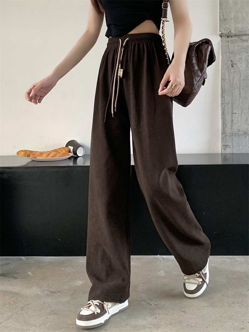 Corduroy ultra-fine corduroy wide-leg pants for women, new autumn style double drawstring smiling face belt casual pants, high-waisted straight-leg pants pic 17