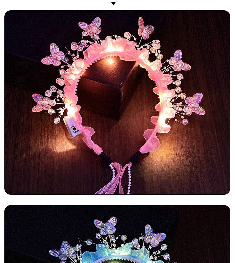 夏日热销新款簪花发箍成品炫彩蝴蝶仙子生日礼物女童头饰玩具发光详情6