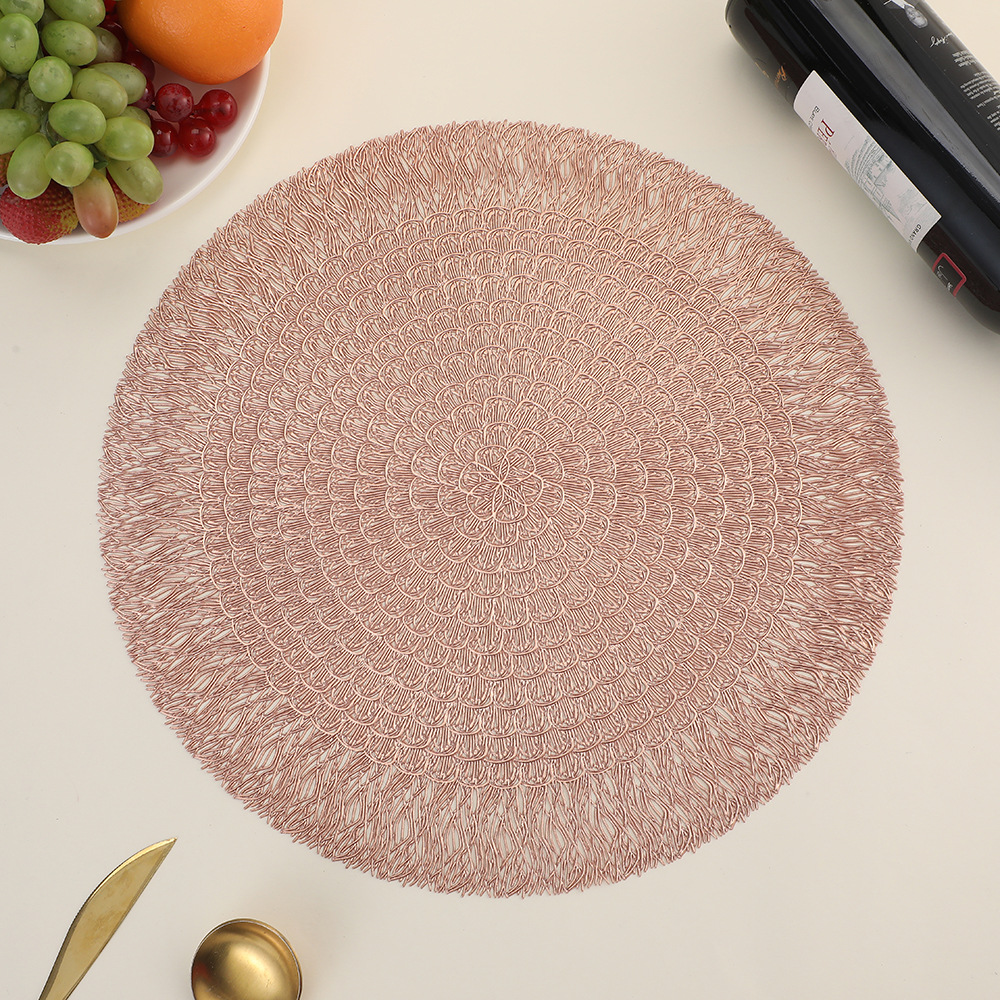 New round living room table mat, PVC anti-stain and anti-oil table mat, creative hollowed-out lotus flower coffee table mat wholesale pic 4