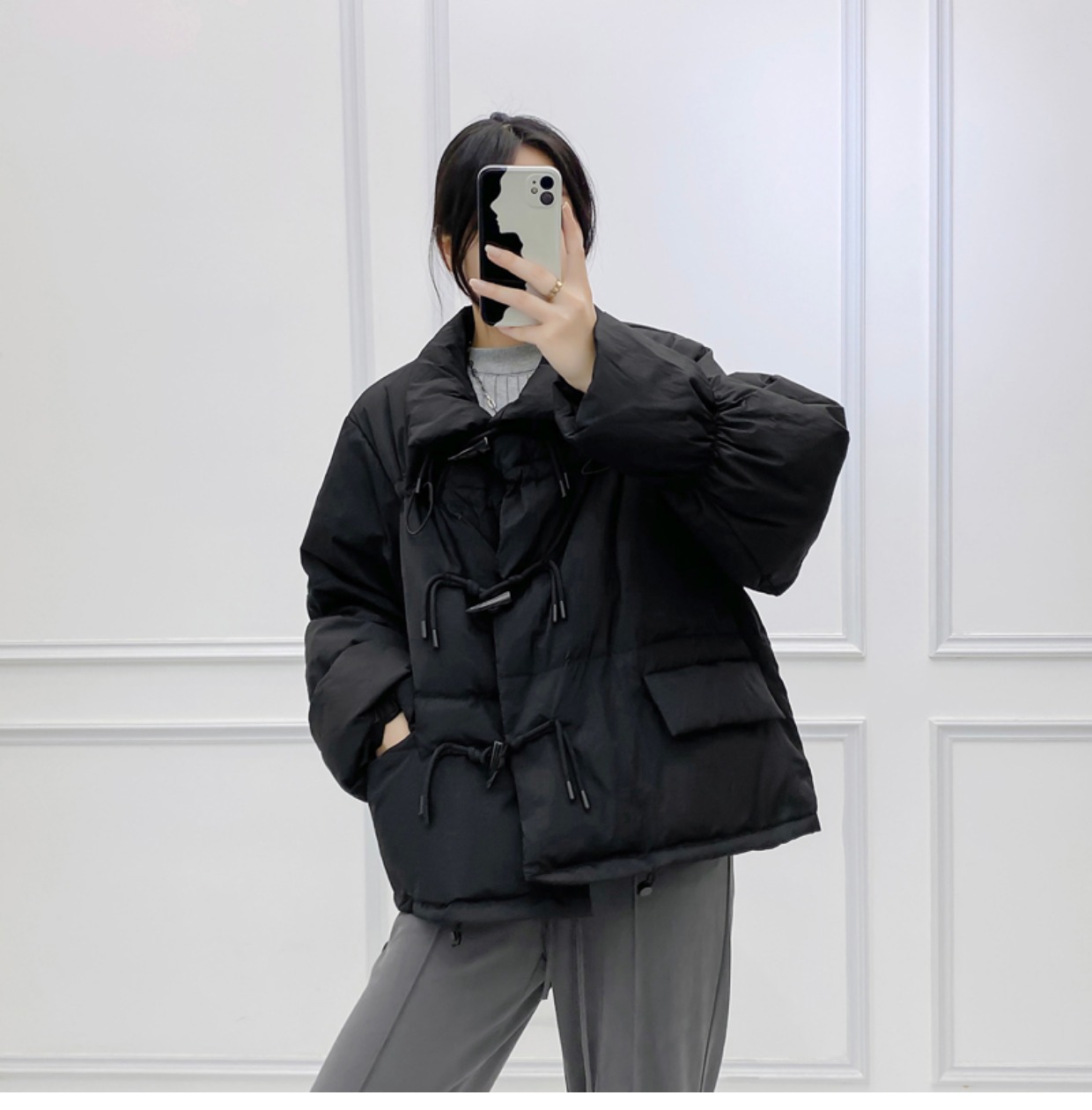 韩系仙女牛角扣羽绒服女洋气短款新款韩版宽松白鸭绒面包服外套潮详情27