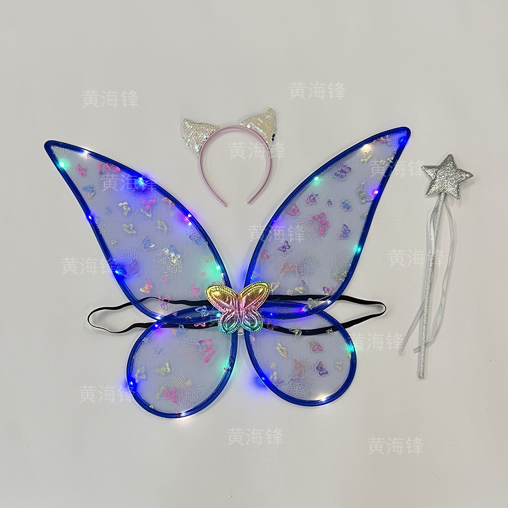 跨境圣诞节精灵翅膀套装舞会带灯单层天使翅膀魔法棒发箍三件套详情26