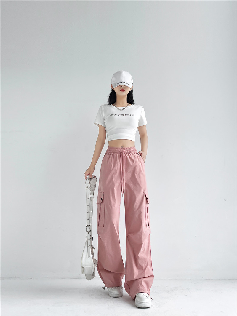 2024抽绳束脚工装休闲裤女春夏薄款设计感褶皱宽松美式长裤子详情12