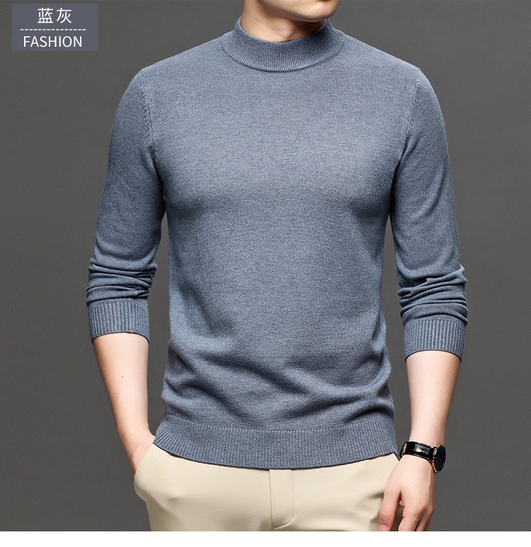 Mishima live nuevo otoño invierno color sólido cuello medio alto cashmere hombre slim suéter hombre legging suéter hombre pic 16