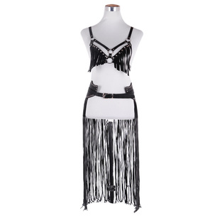 2018新款欧美民族风女可调裙式PU套装女腰带 流苏半身裙腰带上衣详情2