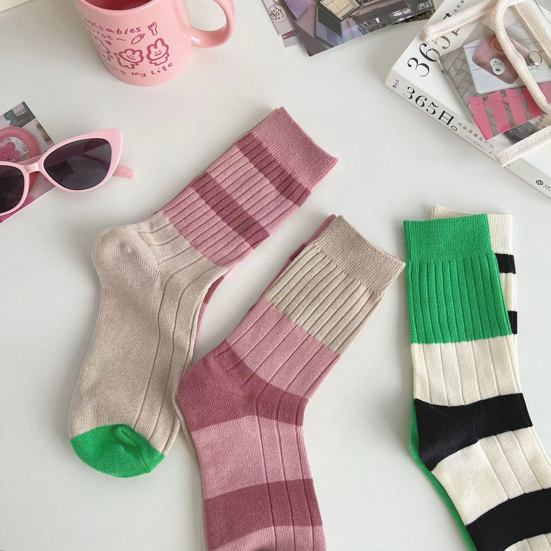 Calcetines mujer AB cara patchwork color rayas algodón medias medias mujer moda moda calle calcetines moda web personalidad medias mandarina pato pic 4