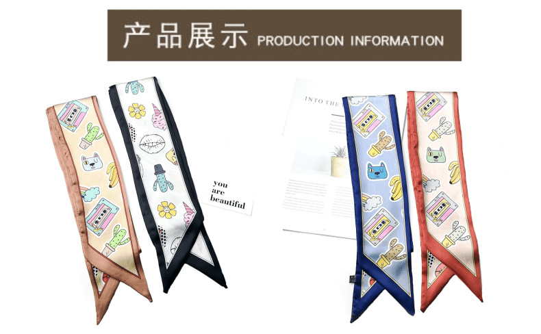 10*150 cartoon silk scarf hair band, versatile for women, spring and autumn with suits, professional neckerchiefs, decorative ribbons, tie bags and hair ties pic 12