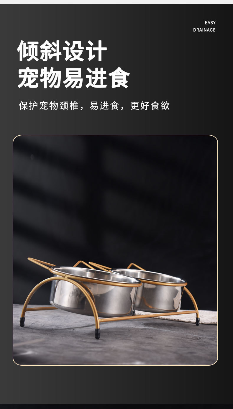 High-quality stainless steel pet bowl with iron stand to prevent knocking. Double bowl for cats, suitable for both eating and drinking. Dog food bowl pic 9