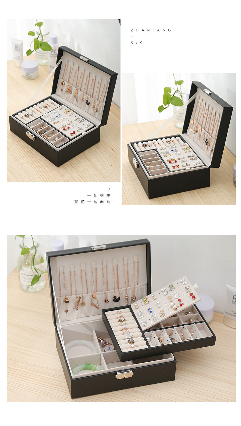 Wholesale of new double-layer lockable wooden jewelry and jewelry boxes, stud earrings, storage boxes, accessory boxes, jewelry boxes and gift boxes pic 8