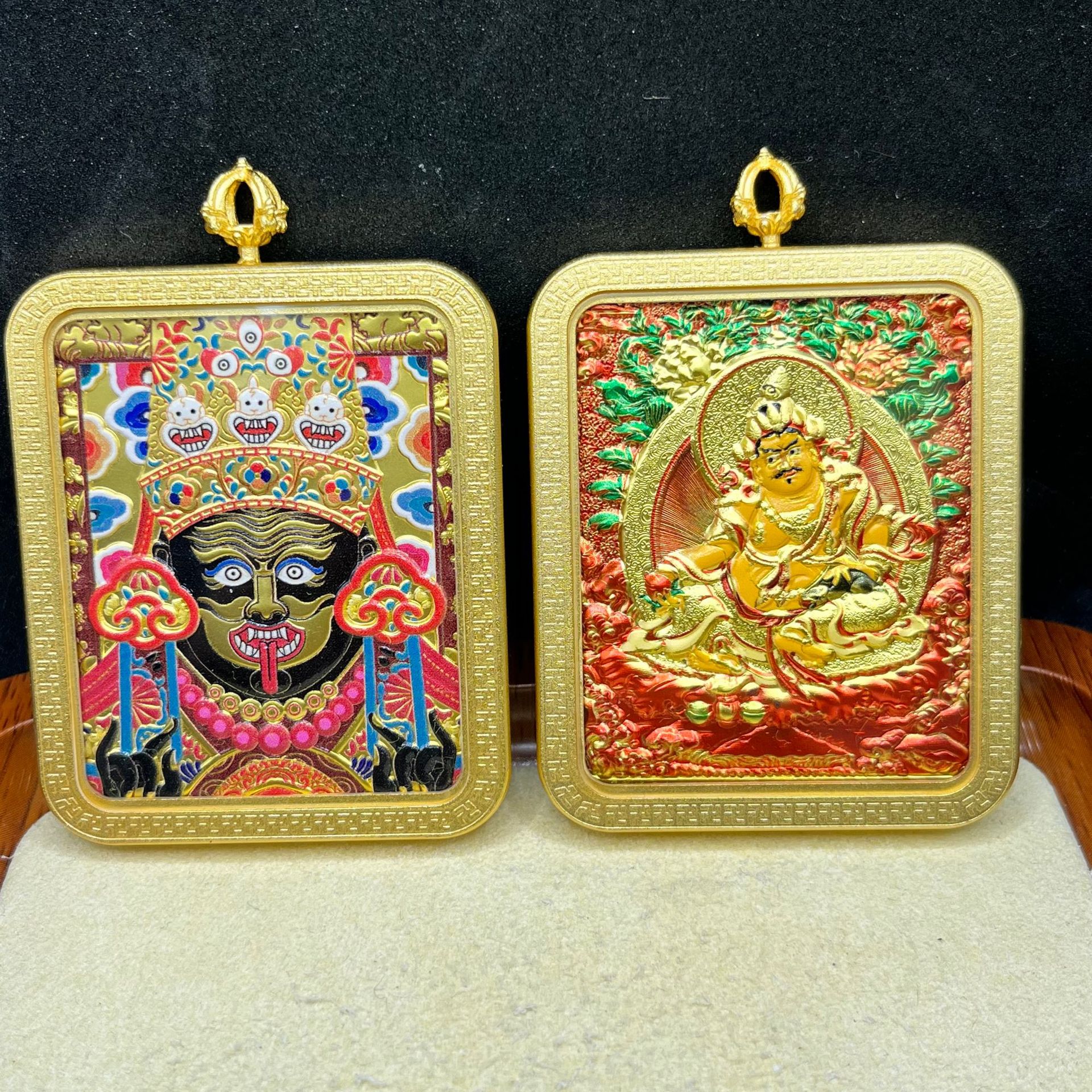 藏式半手绘双面唐卡吊坠 扎基拉姆唐卡 五台山龙五爷黄铜工艺品详情21