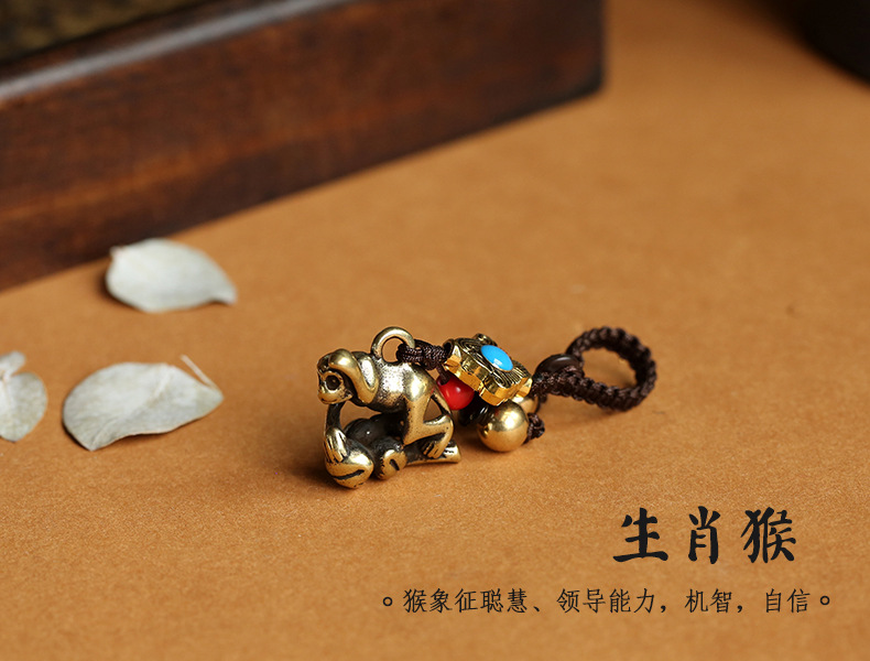 Handcrafted brass three-dimensional 12 Chinese zodiac keychains, solid copper 12 zodiac pendants for the zodiac year, car hangers, street stalls pic 17