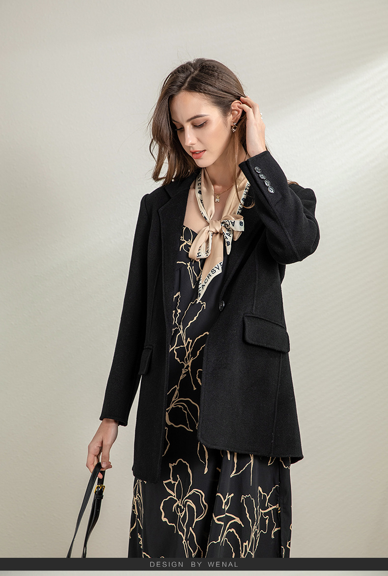 OL style workwear for ladies, waist-cinching and slimming woolen small suit, one-button double-sided woolen suit jacket, European and American style overcoat pic 9