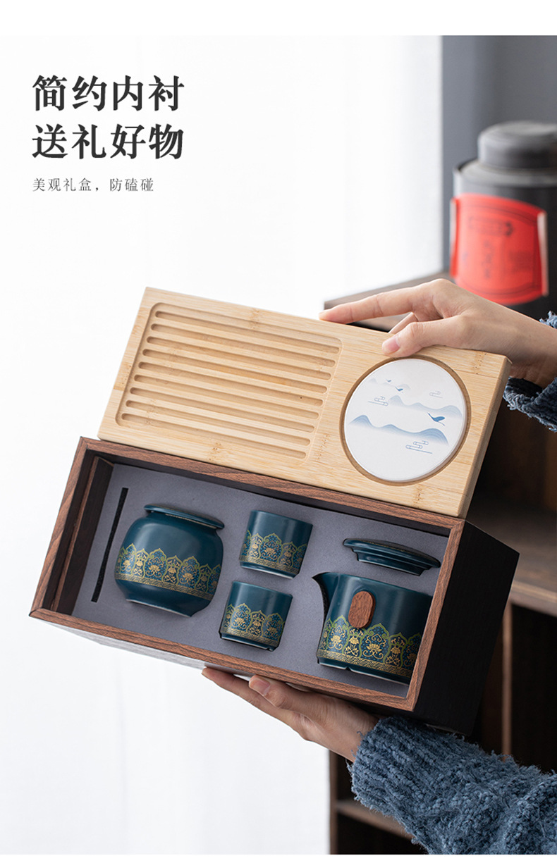 Tea set, home living room gift box, modern and simple kung fu ceramic teapot, tea tray and tea cup complete set pic 8