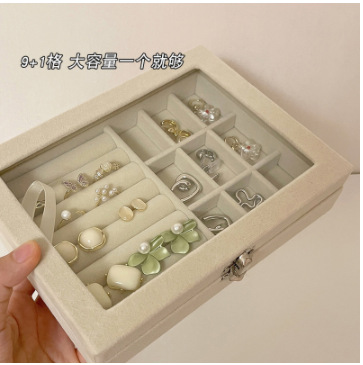 ins Dust-proof and window-opening jewelry box with cover, transparent velvet ring, necklace and earrings storage box pic 6
