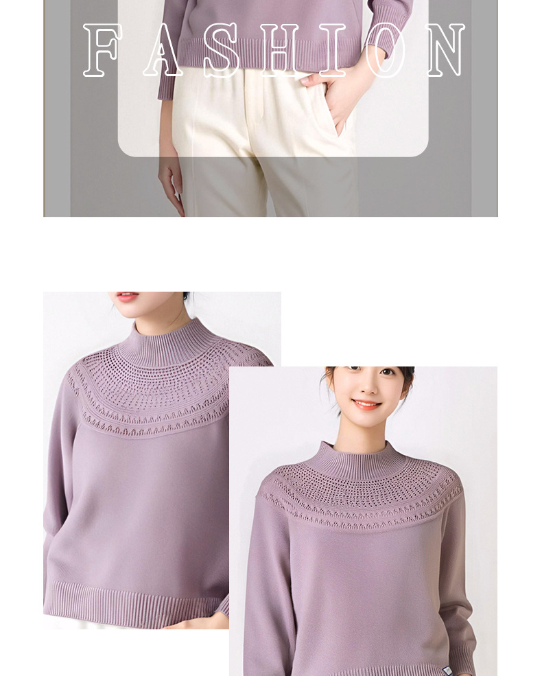A semi-high-neck sweater for women in the 2024 autumn and winter season, which is stylish, versatile and exudes a sense of sophistication. It is a long-sleeved top with cutouts pic 7