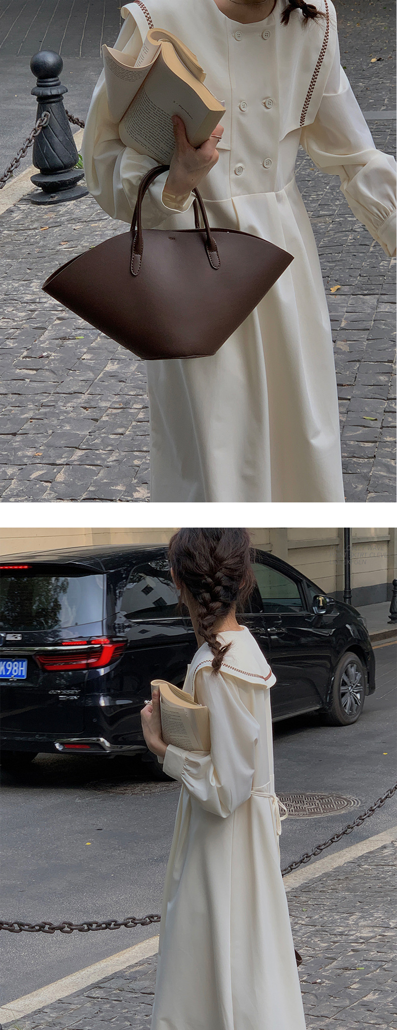 I SNOW BLANK2023早春简约法式连衣裙典雅海军领A字长裙512907详情8