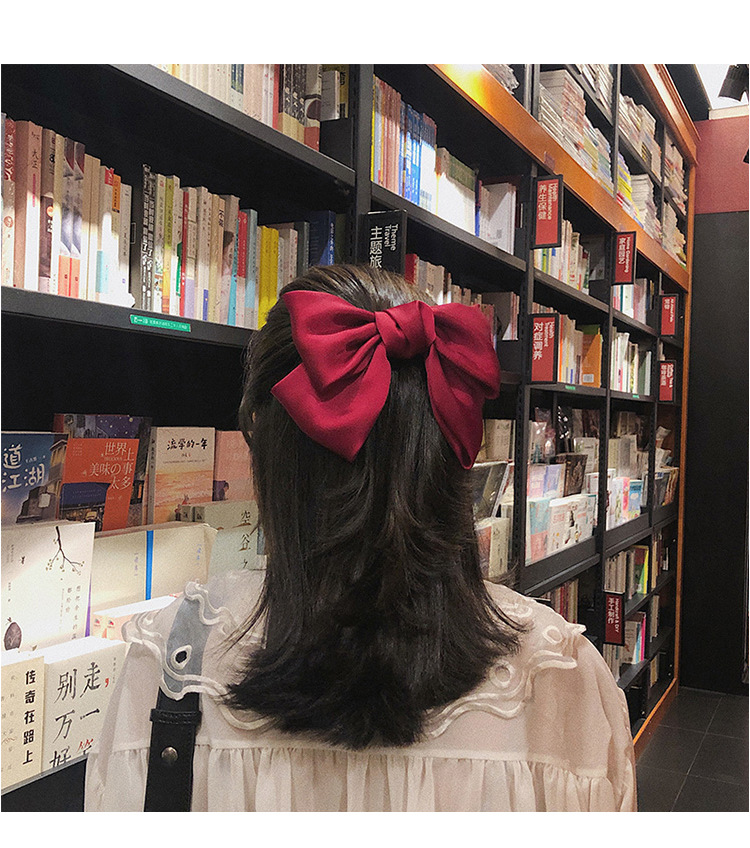 超大黑色蝴蝶结发夹日系大人儿童缎面红色发卡后脑勺弹簧夹子头饰详情9