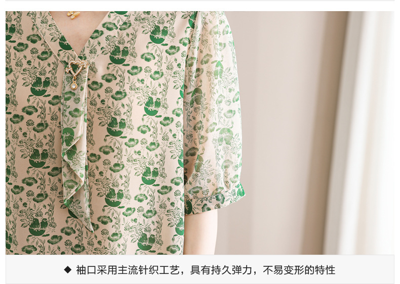 中袖夏季碎花宽松新款女士宽松雪纺衫V领衬衫套头清凉时尚大方详情14