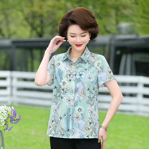 妈妈夏装针织短袖T恤衫中年妇女纯色上衣中老年人洋气翻领打底衫详情14