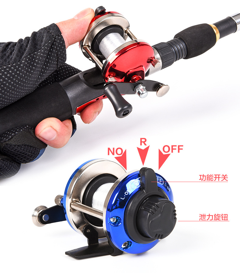 27842 LEO [Small Drum Wheel (Red/Blue)] Wholesale of rock fishing, ice winter fishing, lateral steamboat fishing, and fishing line wheels pic 2