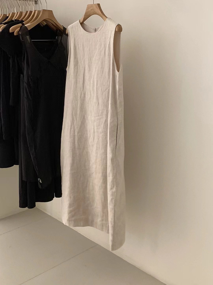 2024 Minimalist and elegant all-linen vest dress for women, summer sleeveless long dress for women pic 2