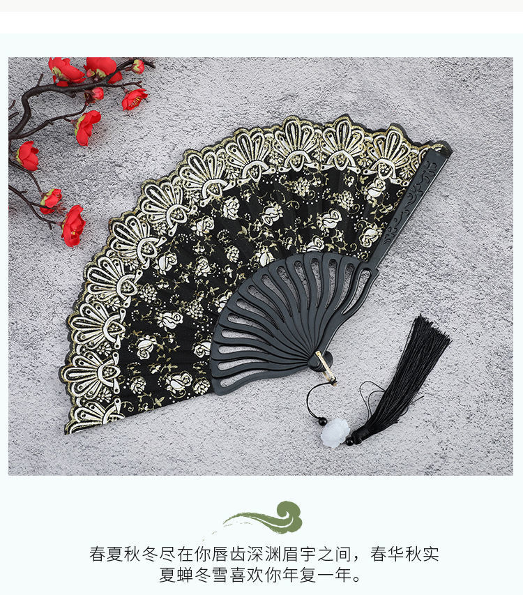 扇子古风小花玫瑰旗袍汉服折扇舞蹈扇女士扇网红扇一件代发批发详情5
