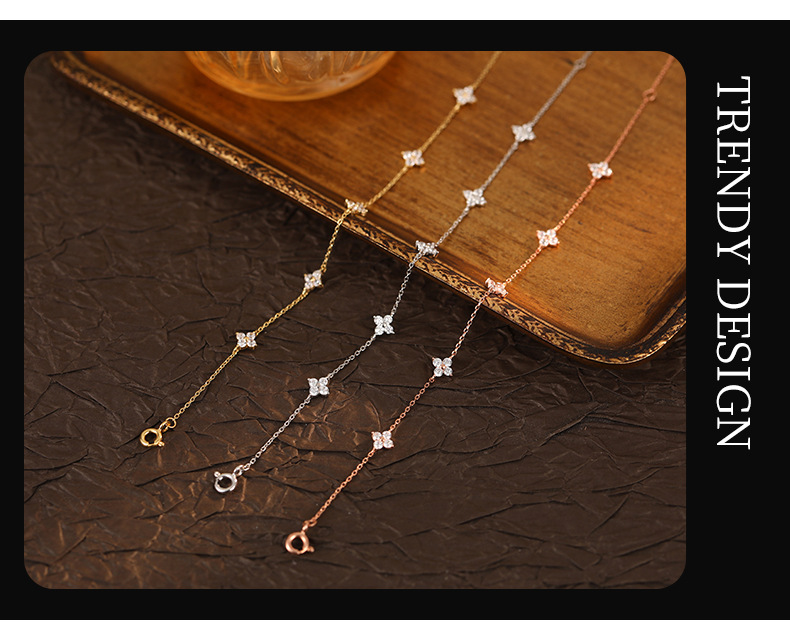 The new Korean version of the S925 silver diamond-encrusted four-leaf clover bracelet, featuring a simple and elegant style for women, is selling well pic 7