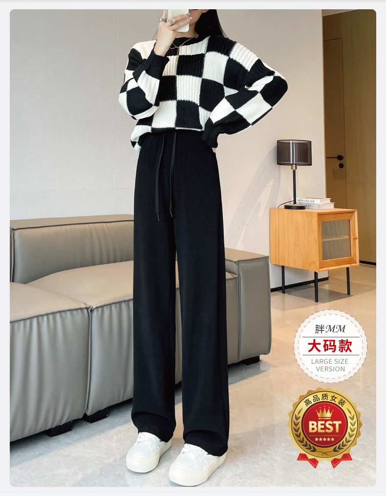 150-240斤胖MM大码女裤欧棉绒秋季高腰窄版阔腿裤垂坠感休闲裤子详情4