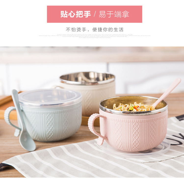 Thickened stainless steel Korean-style tableware with lid, instant noodle bowl, double-layer insulated lunch box, large-capacity fresh-keeping bento box pic 28