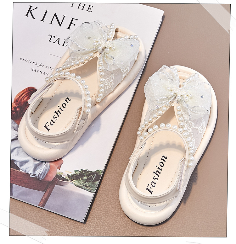 儿童小中大童鱼嘴凉鞋2023年夏季女童珍珠蝴蝶结水钻皇冠公主凉鞋详情16