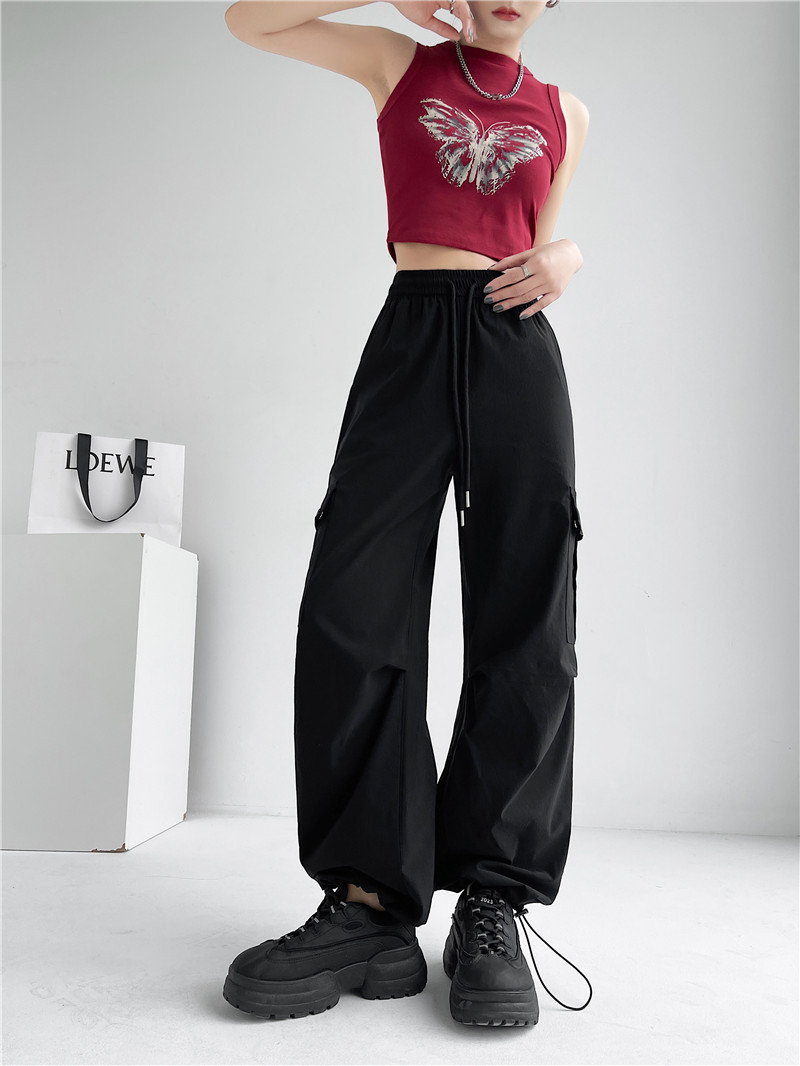 2024抽绳束脚工装休闲裤女春夏薄款设计感褶皱宽松美式长裤子详情19