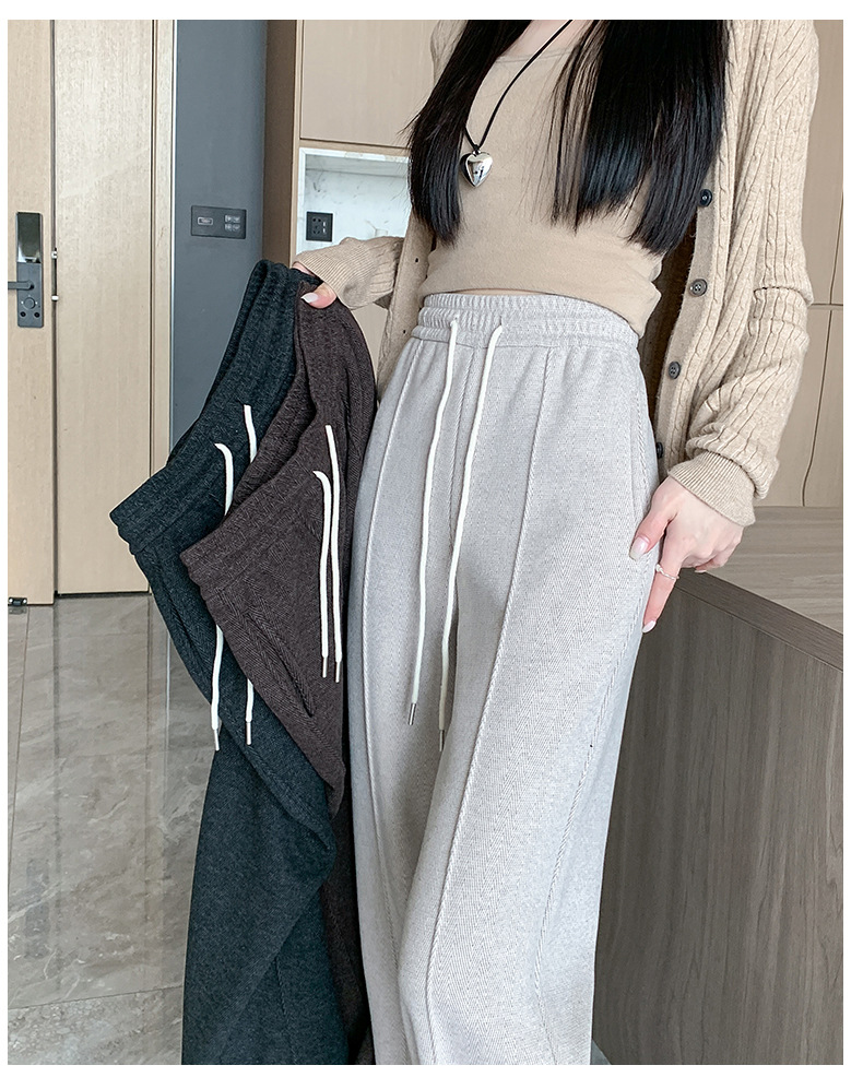 灰色直筒裤女秋冬裤子2024新款人字纹毛呢裤长裤羊羔绒窄版阔腿裤详情39