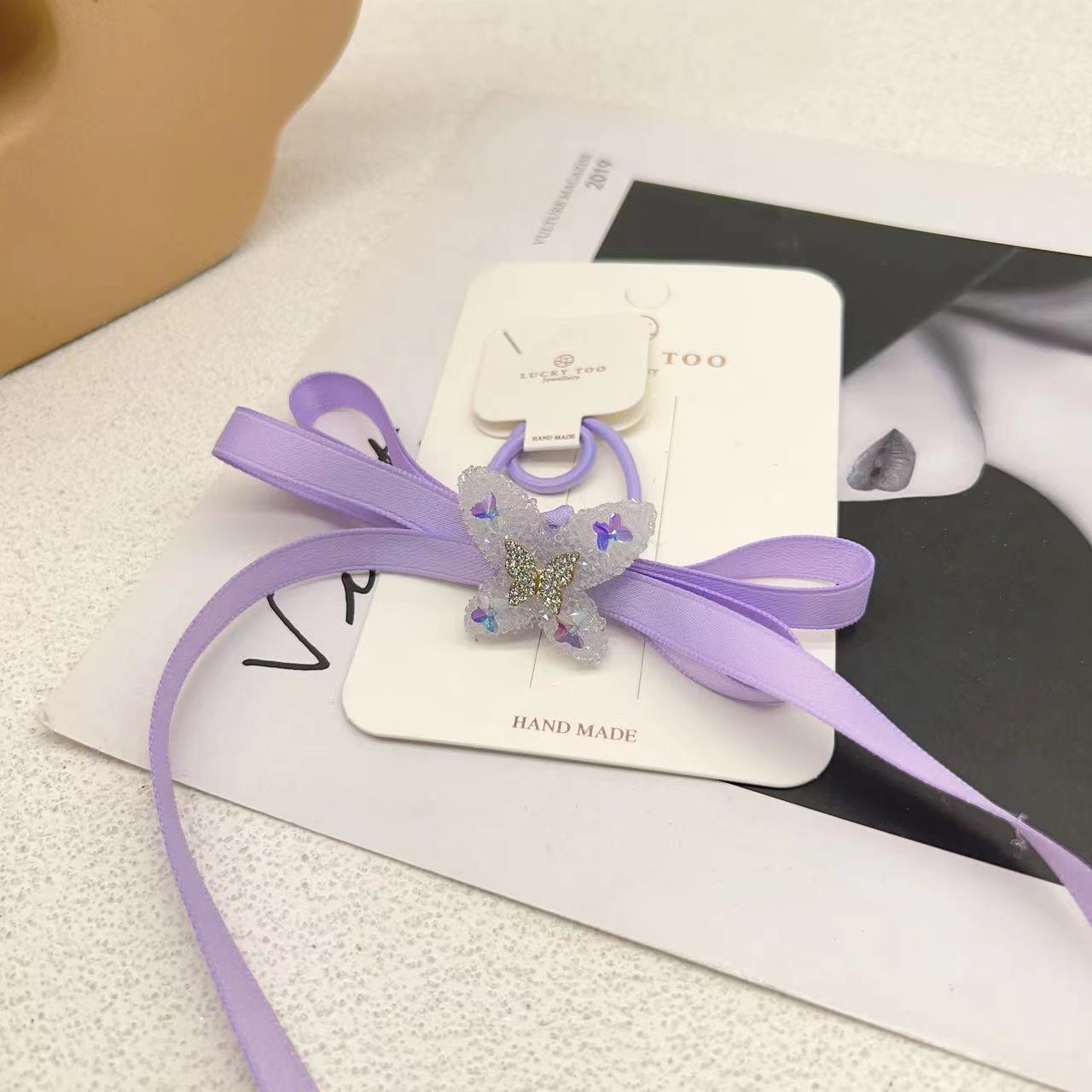 发绳LT10448韩版手工绑带蝴蝶结砂糖蝴蝶儿童发饰发绳详情3