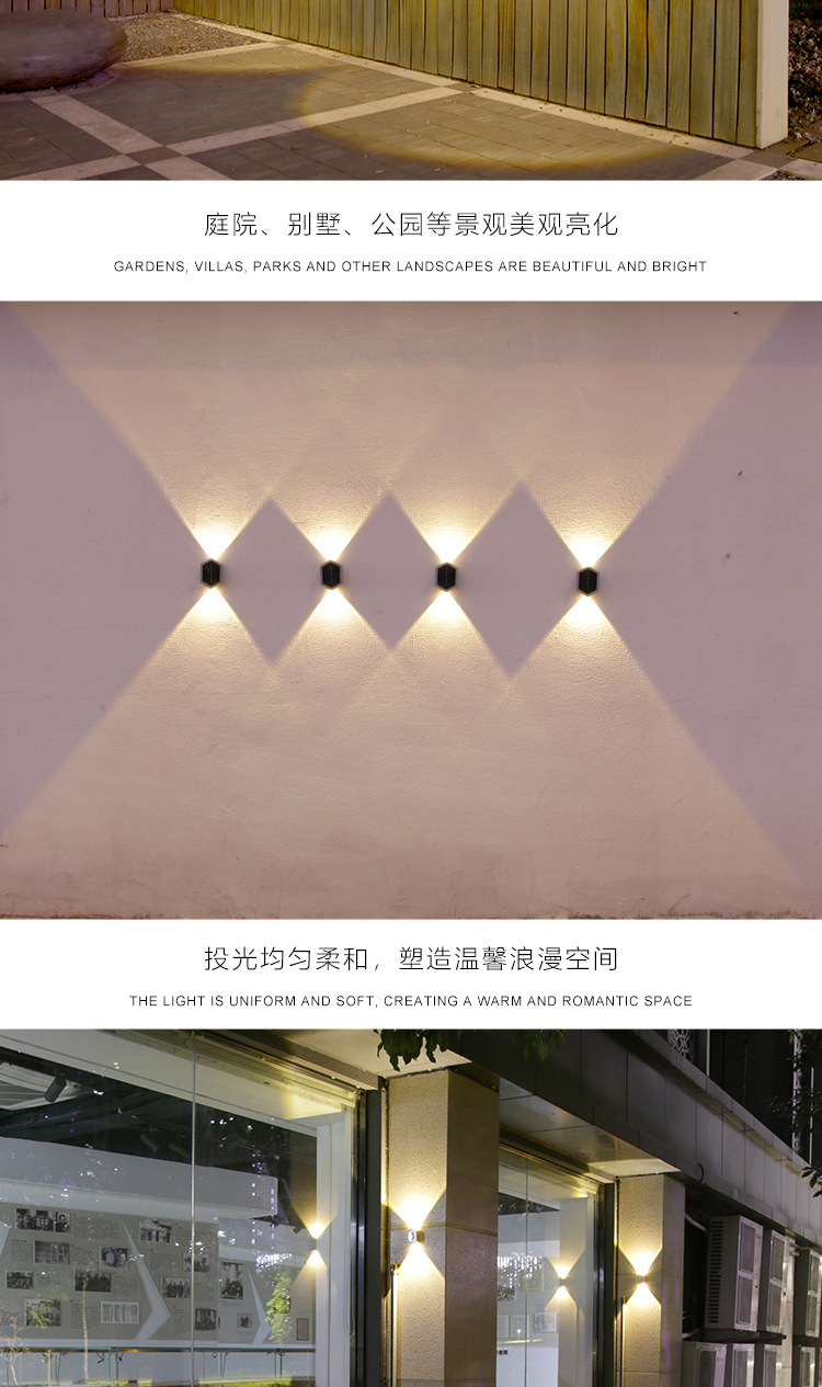 Solar outdoor lights, dual-mode wall lights, top and bottom spotlights, balcony and courtyard lights, villa waterproof dual-head wall-washing lights pic 9
