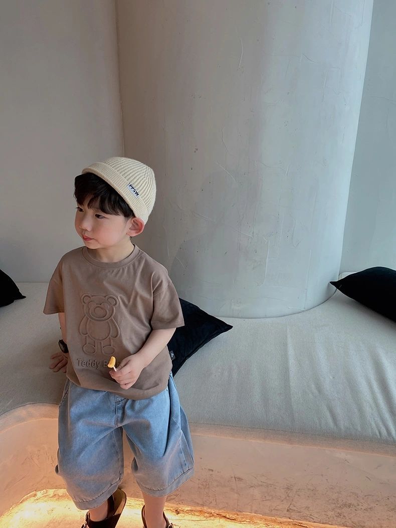 男小童t恤压花小熊韩国儿童立体压花柔棉短袖T恤男女宝宝休闲上衣详情17