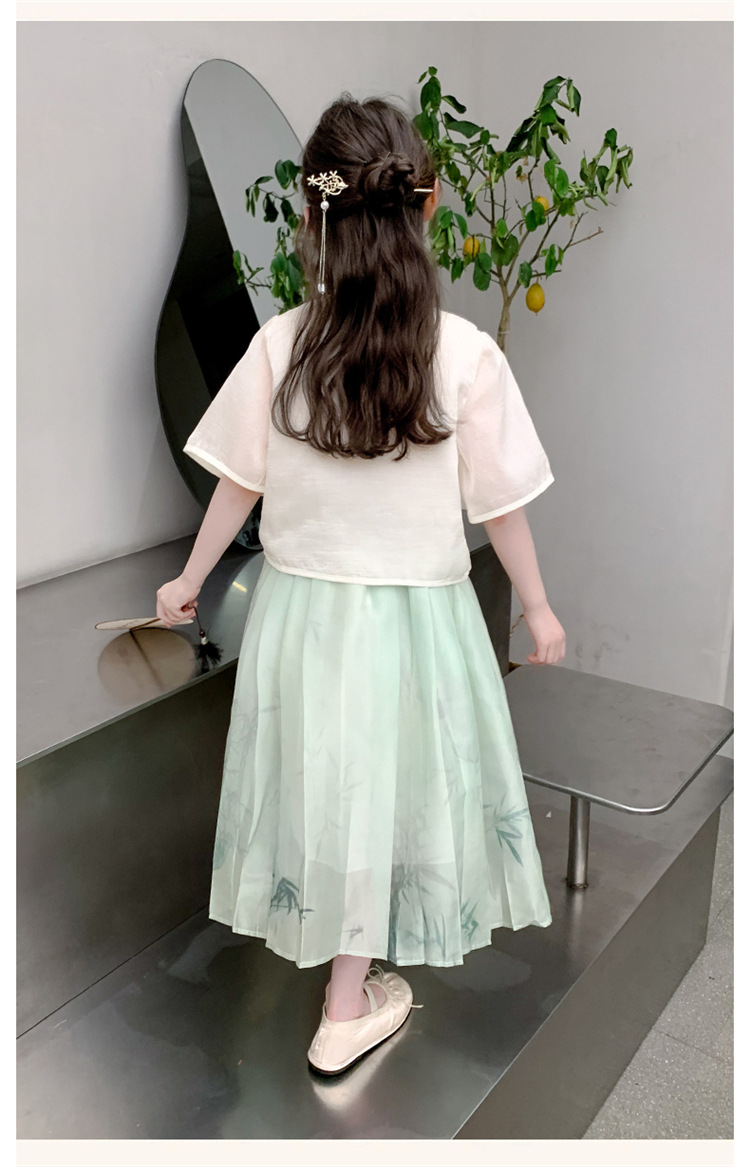 女童套裙2024新款中大童洋气国风刺绣汉服夏季短袖马面裙两件套详情21