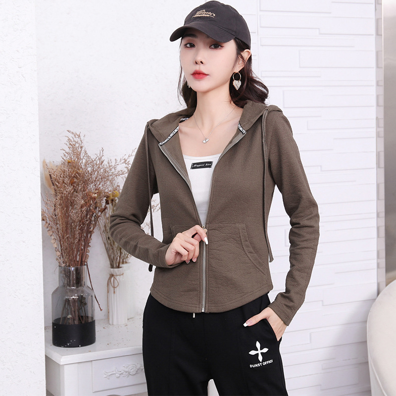 Early spring pure cotton fashionable casual set for women, loose, sporty and slimming straight-leg high-waisted wide-leg pants, zipper hooded jacket pic 76