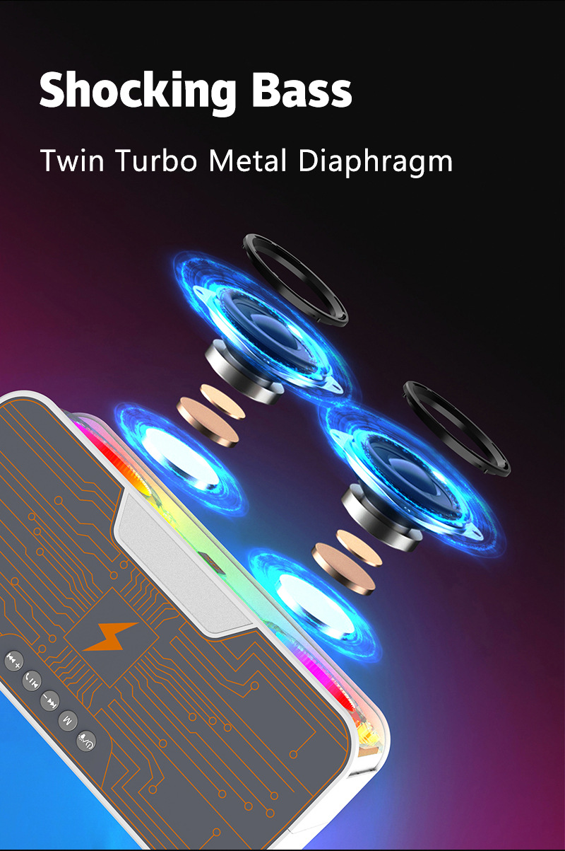 新款家用床头无线充炫彩小低音炮音响户外大音量氛围灯FM蓝牙音箱详情2