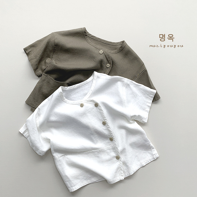 日系棉麻风~男女童上衣儿童个性韩版短袖T恤小衫森系复古风潮童装详情6