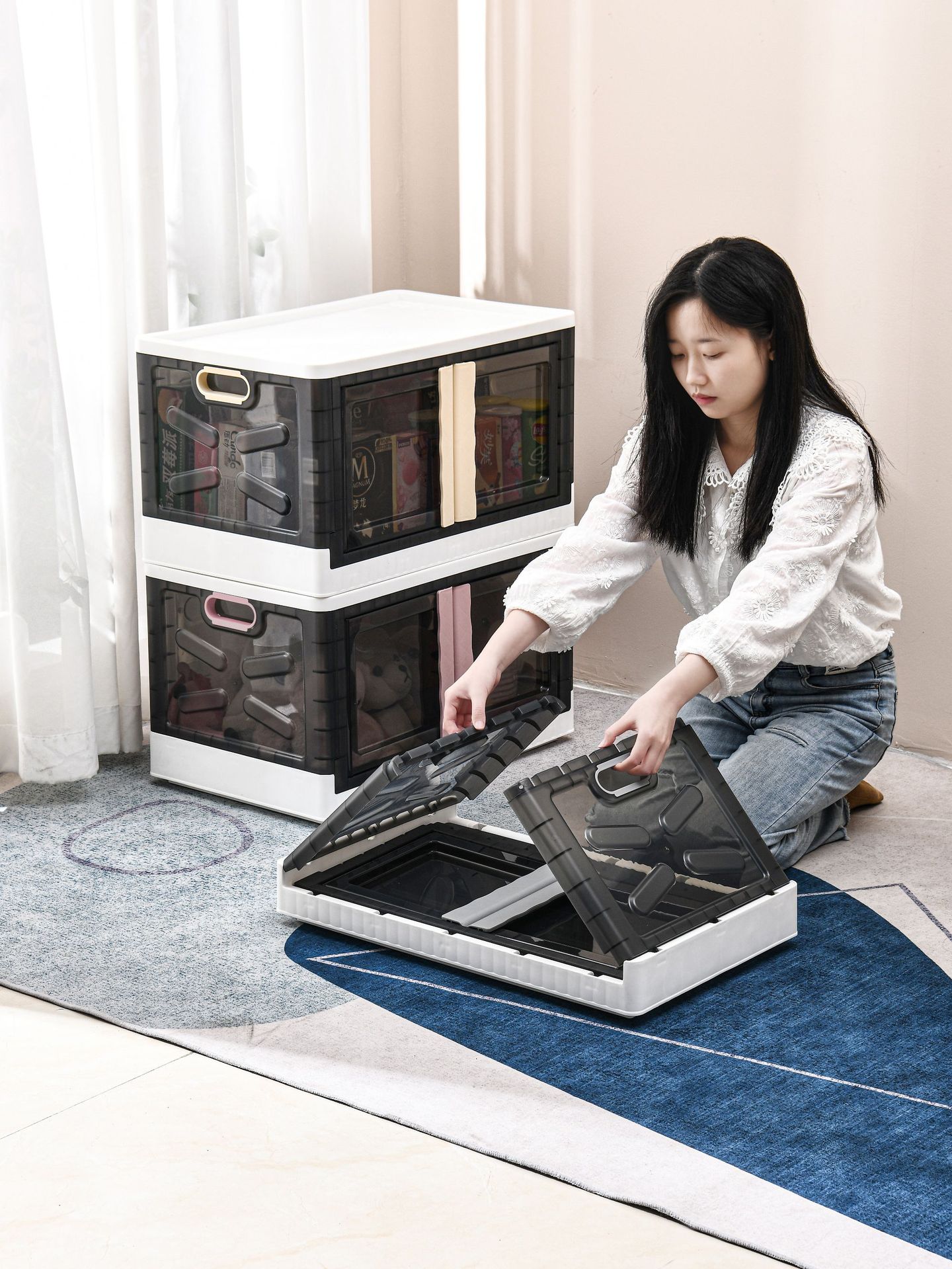Household plastic wardrobe, foldable, transparent, large-capacity storage box for clothes, quilts and other items 0753 pic 3
